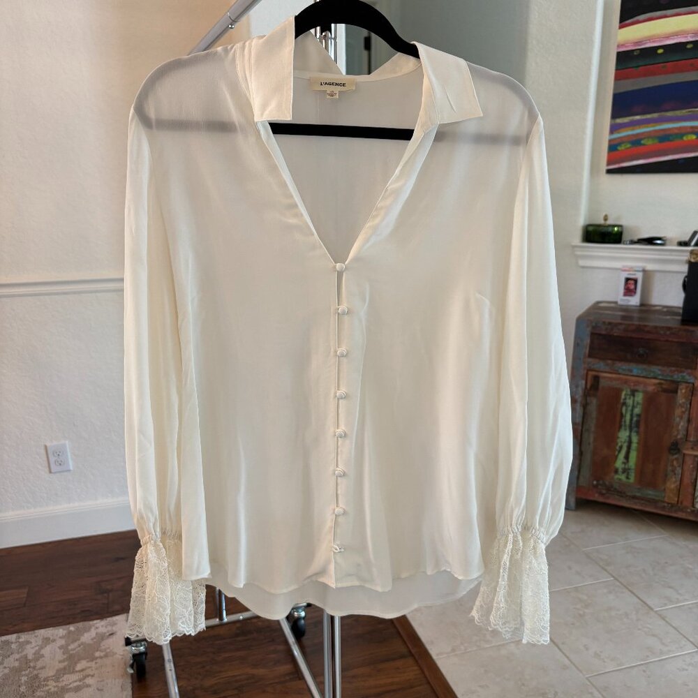 L'Agence Shyla Blouse Lace Cuff V-Neck